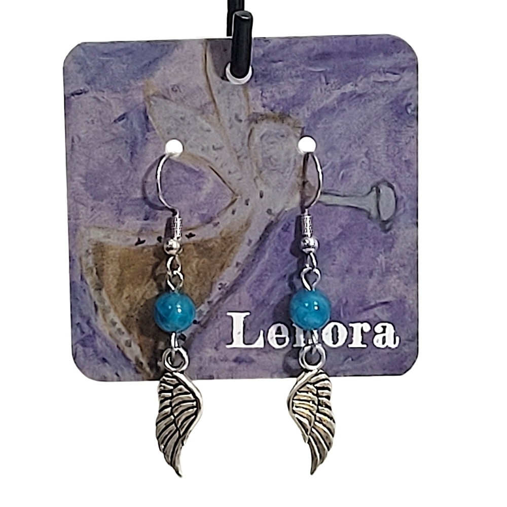 Hand Crafted Silver Wing Earrings with Blue Apatite Gemstone Beads
